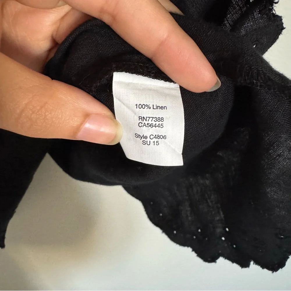 J. Crew Women Size 0 Linen Eyelet Lace Black Cross Open Back Blouse Top